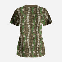 Pikake Maile Tiare Lei Scrub Top Natural Lauhala Pattern