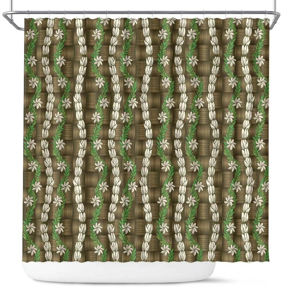Pikake Maile Tiare Lei Shower Curtain Natural Lauhala Pattern