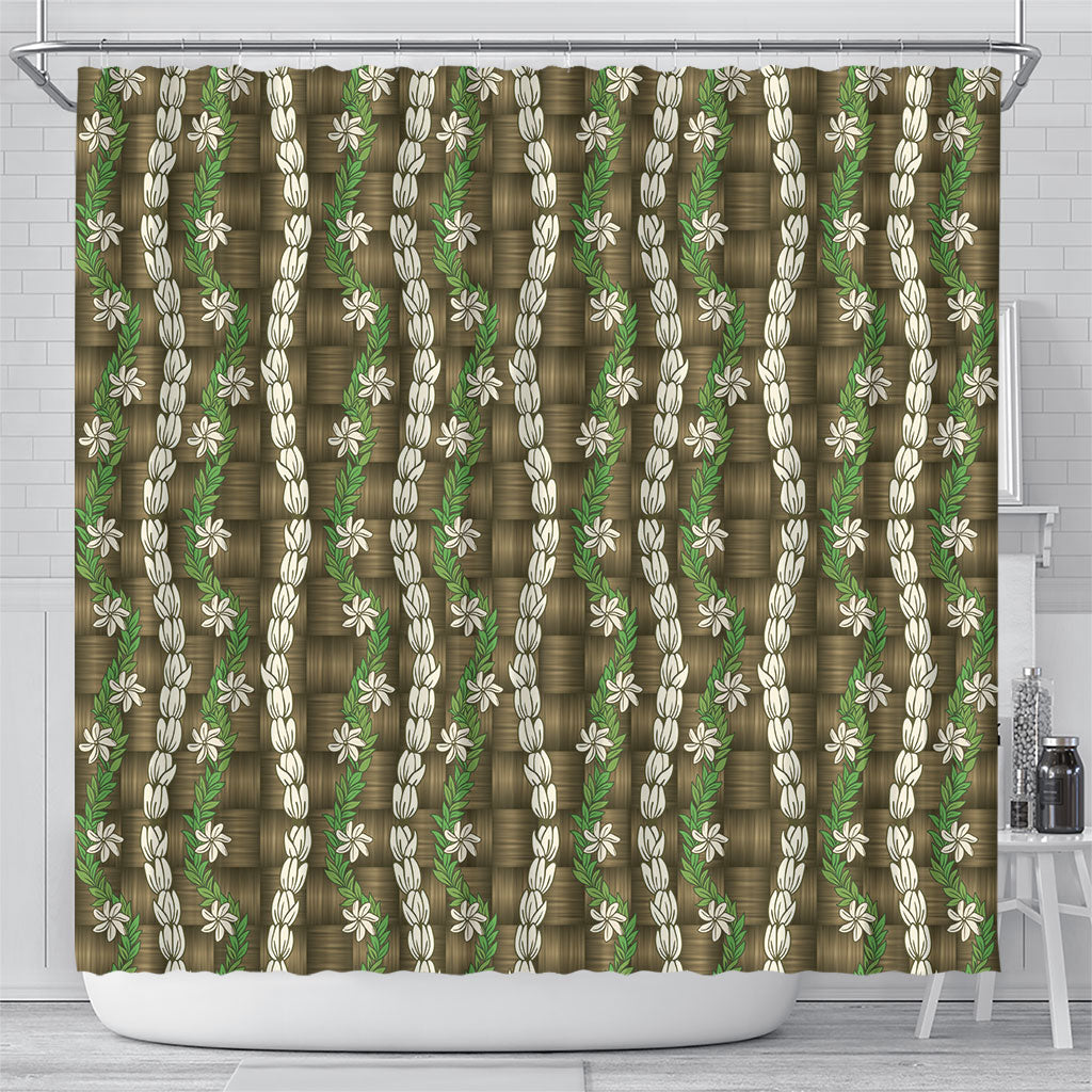 Pikake Maile Tiare Lei Shower Curtain Natural Lauhala Pattern