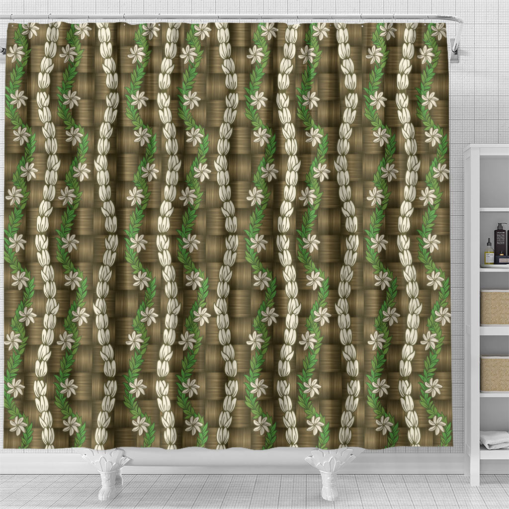 Pikake Maile Tiare Lei Shower Curtain Natural Lauhala Pattern