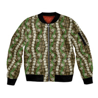 Pikake Maile Tiare Lei Sleeve Zip Bomber Jacket Natural Lauhala Pattern