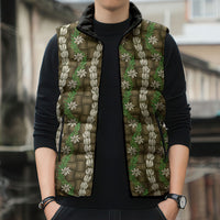 Pikake Maile Tiare Lei Sleeveless Puffer Jacket Natural Lauhala Pattern