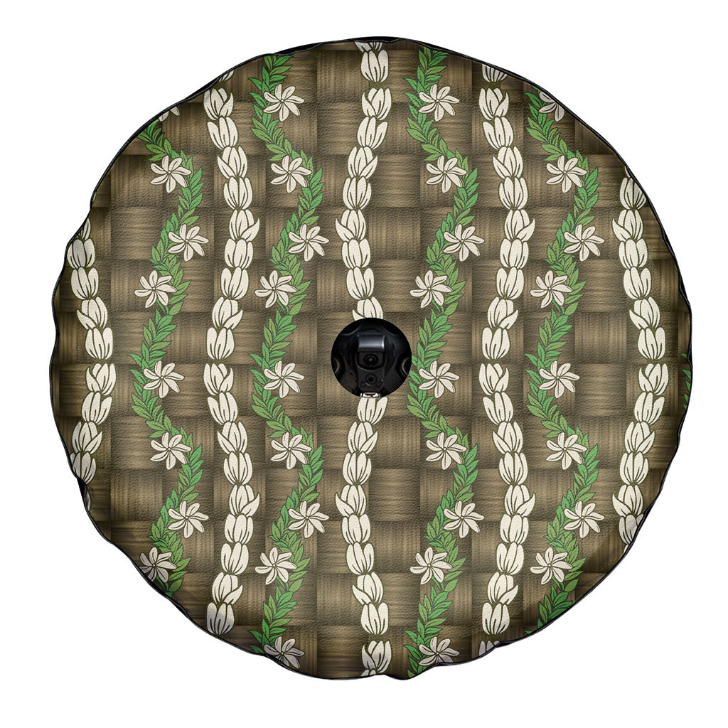 Pikake Maile Tiare Lei Spare Tire Cover Natural Lauhala Pattern