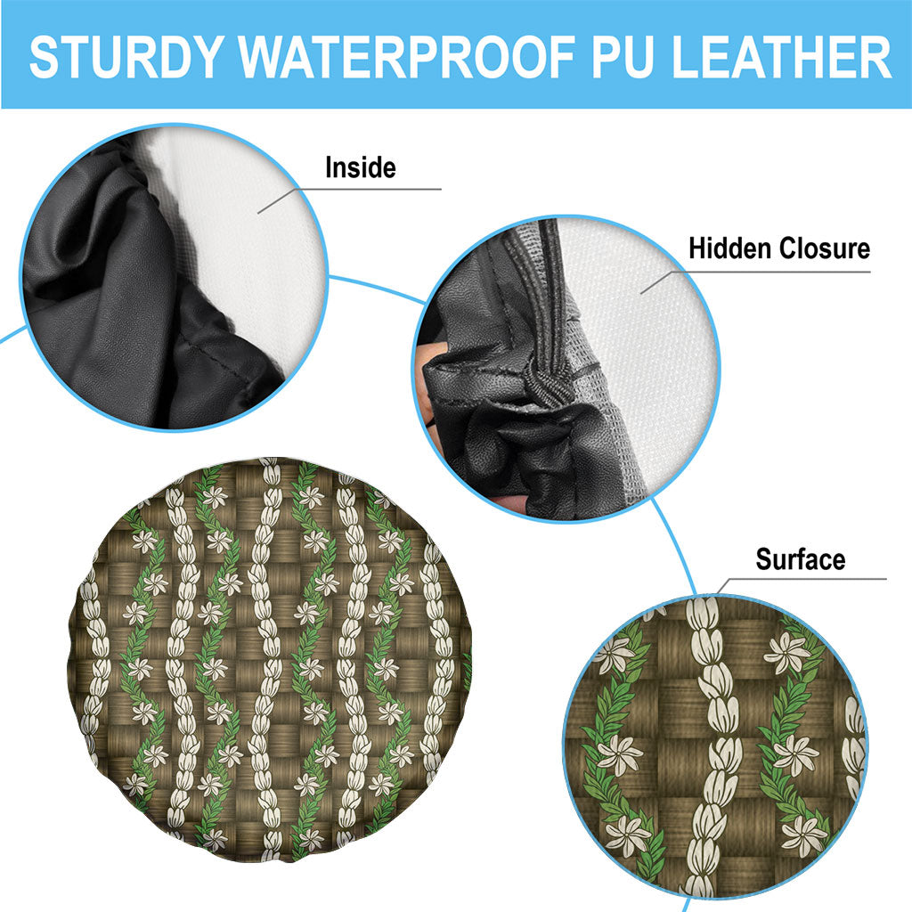 Pikake Maile Tiare Lei Spare Tire Cover Natural Lauhala Pattern
