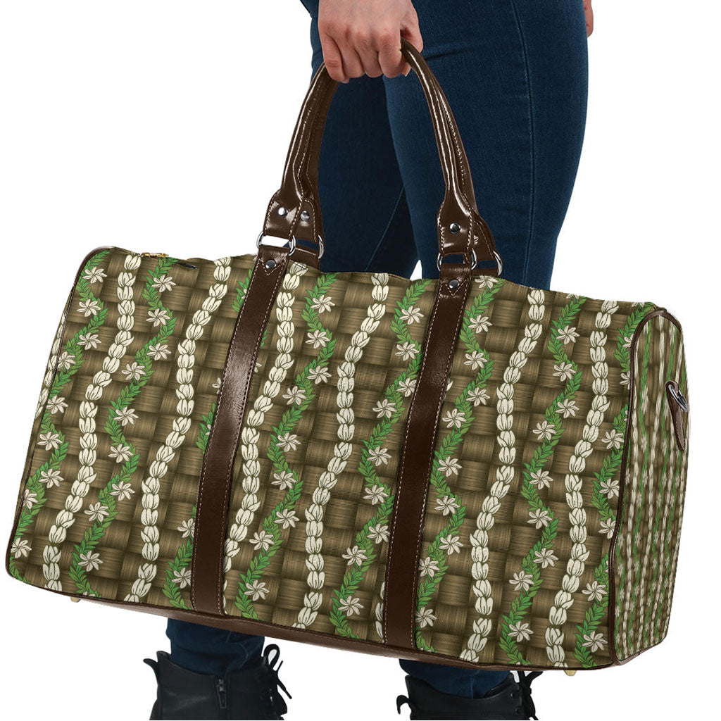 Pikake Maile Tiare Lei Travel Bag Natural Lauhala Pattern