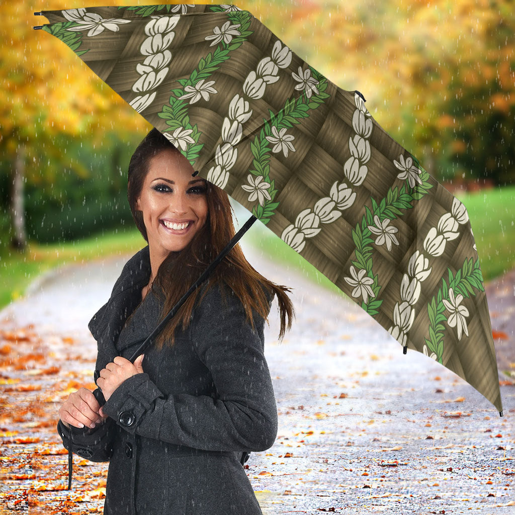 Pikake Maile Tiare Lei Umbrella Natural Lauhala Pattern