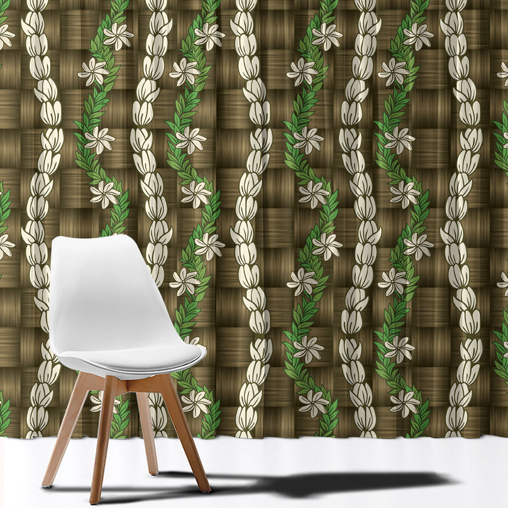 Pikake Maile Tiare Lei Window Curtain Natural Lauhala Pattern