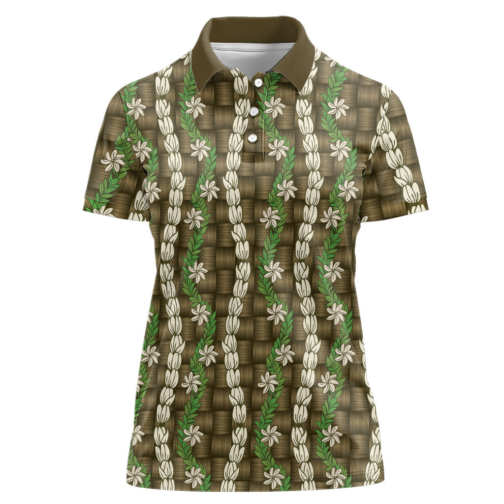 Pikake Maile Tiare Lei Women Polo Shirt Natural Lauhala Pattern
