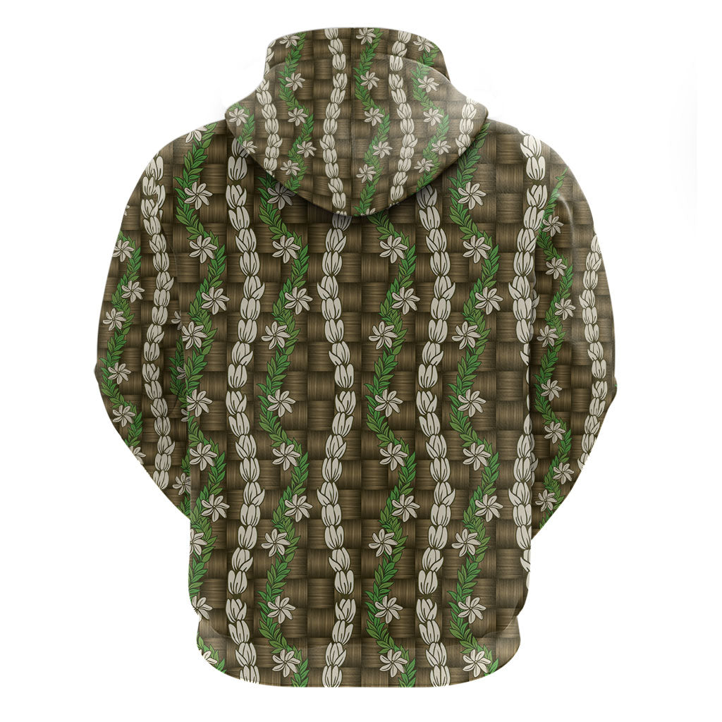 Pikake Maile Tiare Lei Zip Hoodie Natural Lauhala Pattern
