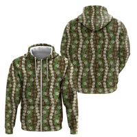 Pikake Maile Tiare Lei Zip Hoodie Natural Lauhala Pattern