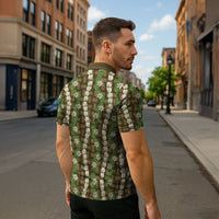 Pikake Maile Tiare Lei Zipper Polo Shirt Natural Lauhala Pattern