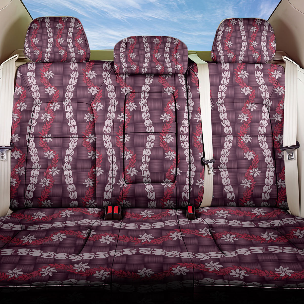 Pikake Maile Tiare Lei Back Car Seat Cover Akala Lauhala Pattern