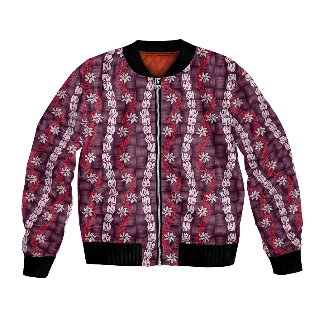 Pikake Maile Tiare Lei Bomber Jacket Akala Lauhala Pattern LT01 Unisex Pink - Polynesian Pride