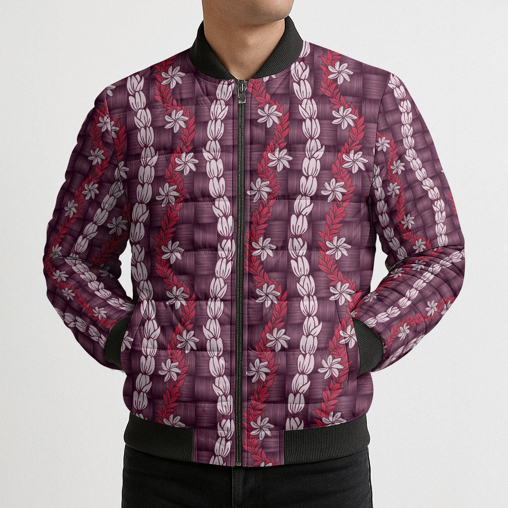 Pikake Maile Tiare Lei Bomber Puffer Jacket Akala Lauhala Pattern