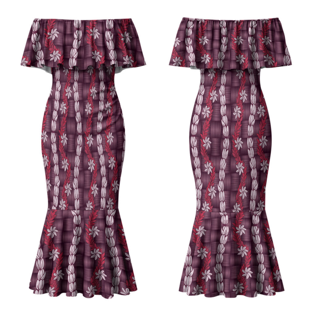 Pikake Maile Tiare Lei Couples Matching Mermaid Dress and Hawaiian Shirt Akala Lauhala Pattern LT01 - Polynesian Pride