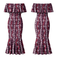Pikake Maile Tiare Lei Couples Matching Mermaid Dress and Hawaiian Shirt Akala Lauhala Pattern LT01 - Polynesian Pride