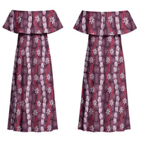 Pikake Maile Tiare Lei Couples Matching Off Shoulder Maxi Dress and Hawaiian Shirt Akala Lauhala Pattern LT01 - Polynesian Pride