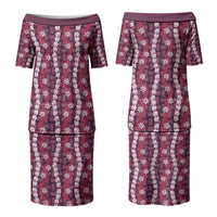 Pikake Maile Tiare Lei Couples Matching Puletasi and Hawaiian Shirt Akala Lauhala Pattern LT01 - Polynesian Pride