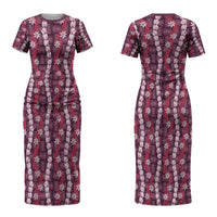 Pikake Maile Tiare Lei Couples Matching Short Sleeve Bodycon Dress and Hawaiian Shirt Akala Lauhala Pattern LT01 - Polynesian Pride