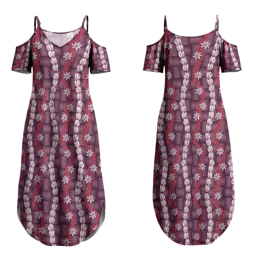 Pikake Maile Tiare Lei Couples Matching Summer Maxi Dress and Hawaiian Shirt Akala Lauhala Pattern LT01 - Polynesian Pride