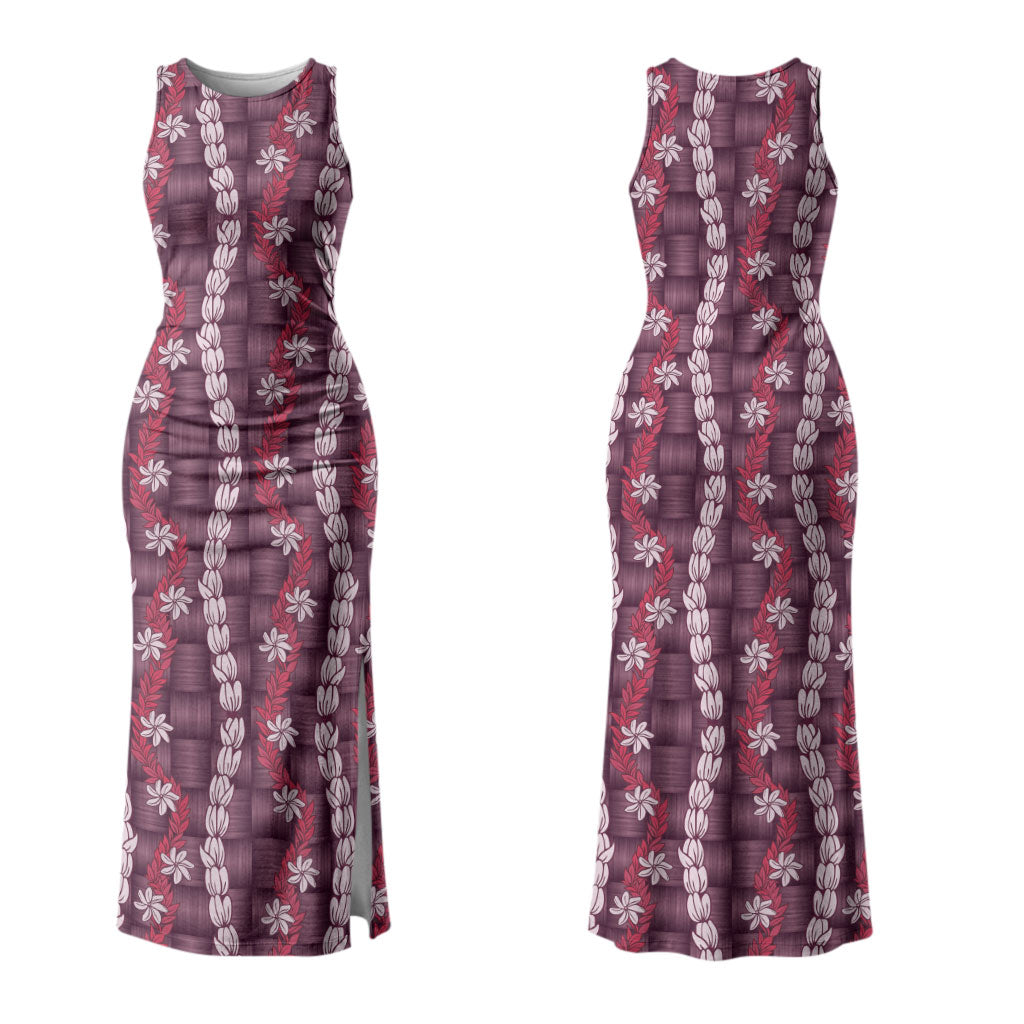 Pikake Maile Tiare Lei Couples Matching Tank Maxi Dress and Hawaiian Shirt Akala Lauhala Pattern LT01 - Polynesian Pride