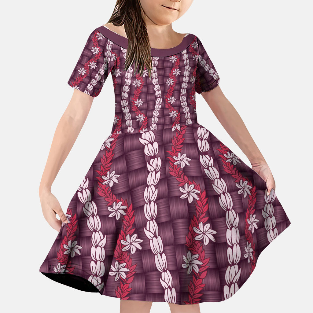 Pikake Maile Tiare Lei Family Matching Mermaid Dress and Hawaiian Shirt Akala Lauhala Pattern