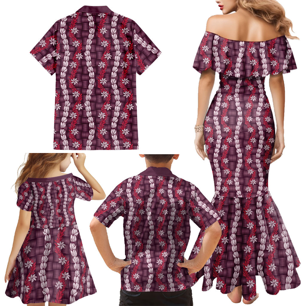 Pikake Maile Tiare Lei Family Matching Mermaid Dress and Hawaiian Shirt Akala Lauhala Pattern