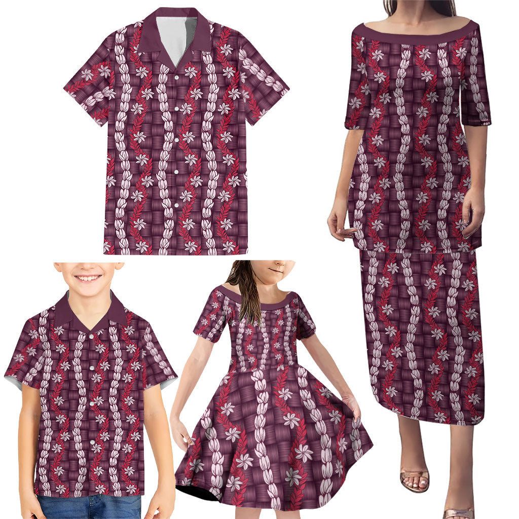 Pikake Maile Tiare Lei Family Matching Puletasi and Hawaiian Shirt Akala Lauhala Pattern