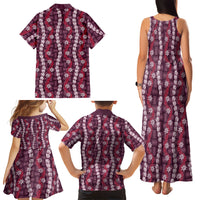Pikake Maile Tiare Lei Family Matching Tank Maxi Dress and Hawaiian Shirt Akala Lauhala Pattern