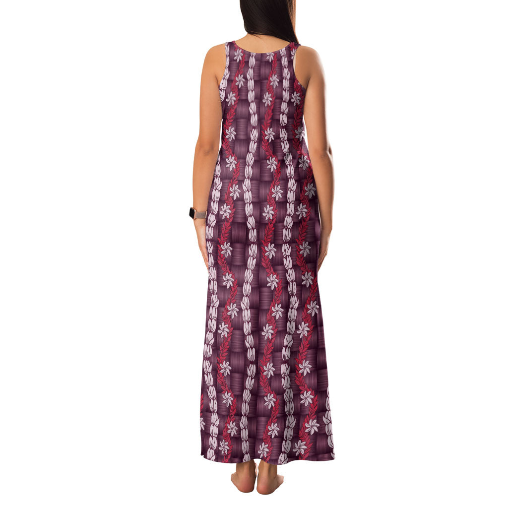 Pikake Maile Tiare Lei Family Matching Tank Maxi Dress and Hawaiian Shirt Akala Lauhala Pattern