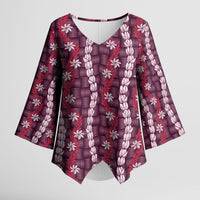 Pikake Maile Tiare Lei Kimono Sleeve Blouse Akala Lauhala Pattern