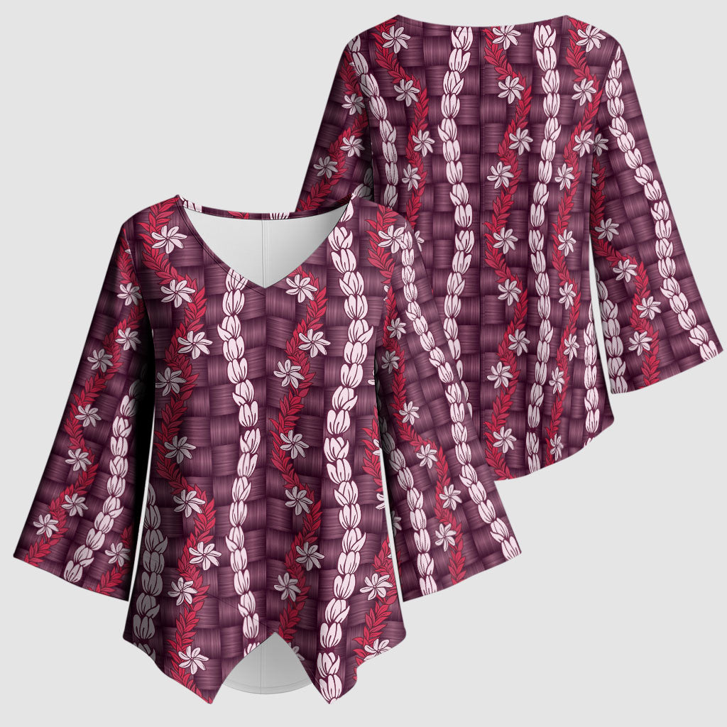 Pikake Maile Tiare Lei Kimono Sleeve Blouse Akala Lauhala Pattern
