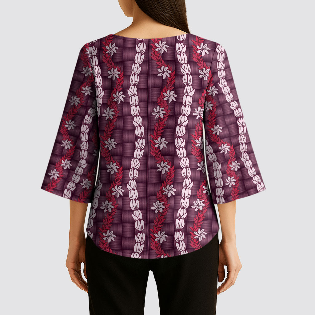 Pikake Maile Tiare Lei Kimono Sleeve Blouse Akala Lauhala Pattern