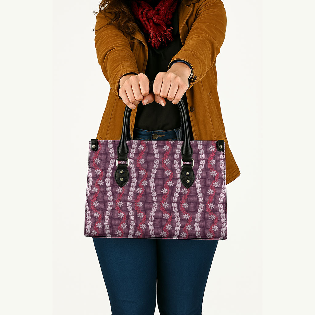 Pikake Maile Tiare Lei Leather Bag Akala Lauhala Pattern