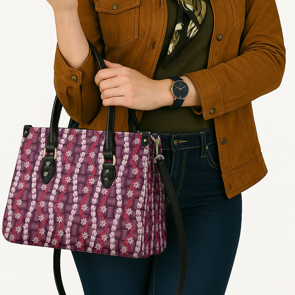 Pikake Maile Tiare Lei Leather Bag Akala Lauhala Pattern