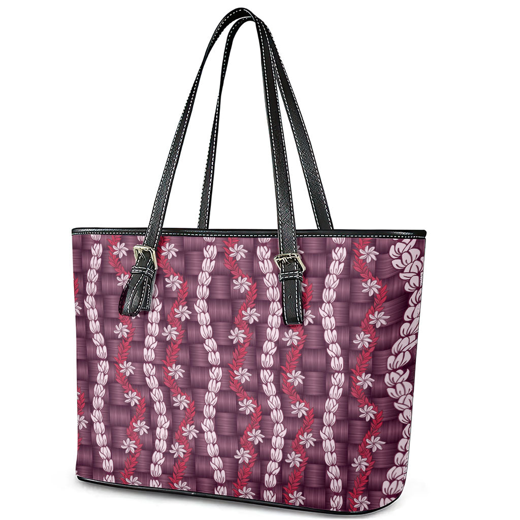 Pikake Maile Tiare Lei Leather Tote Bag Akala Lauhala Pattern