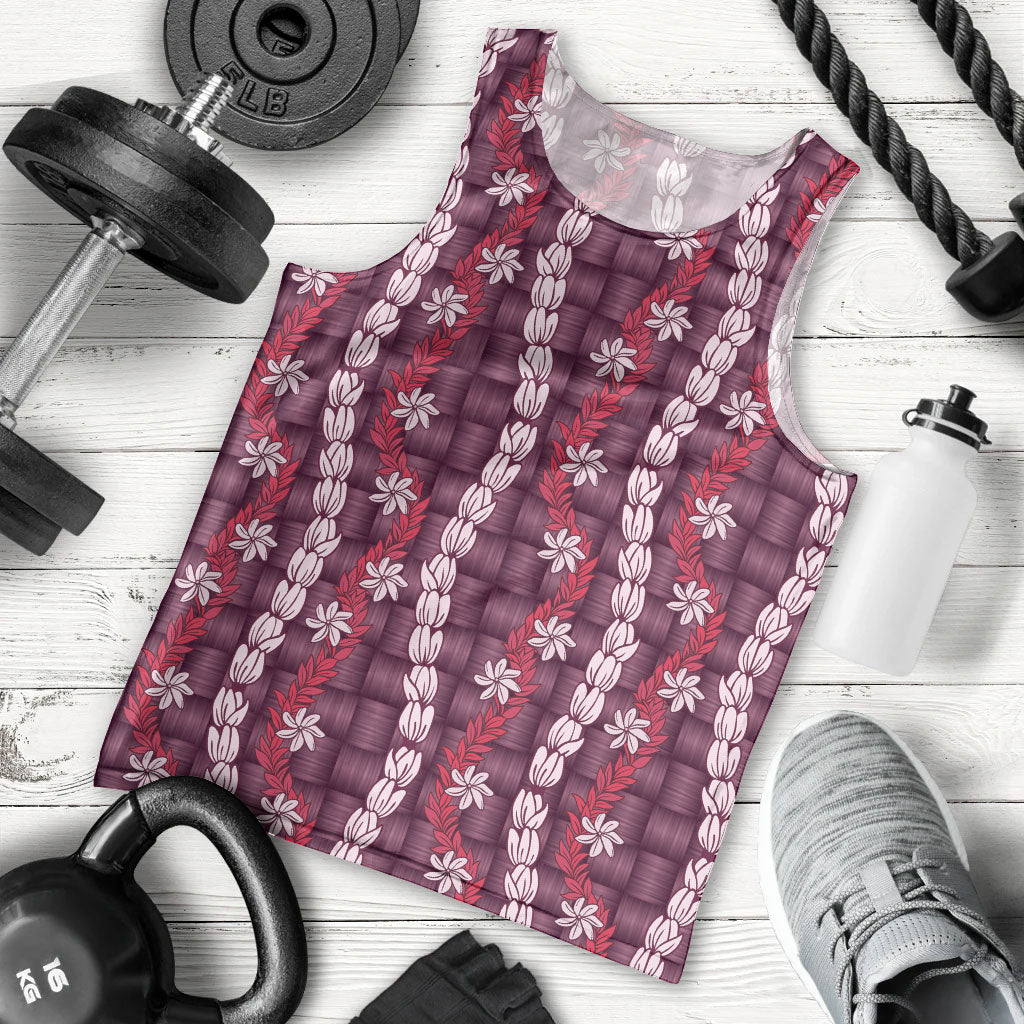 Pikake Maile Tiare Lei Men Tank Top Akala Lauhala Pattern