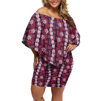 Pikake Maile Tiare Lei Off Shoulder Short Dress Akala Lauhala Pattern