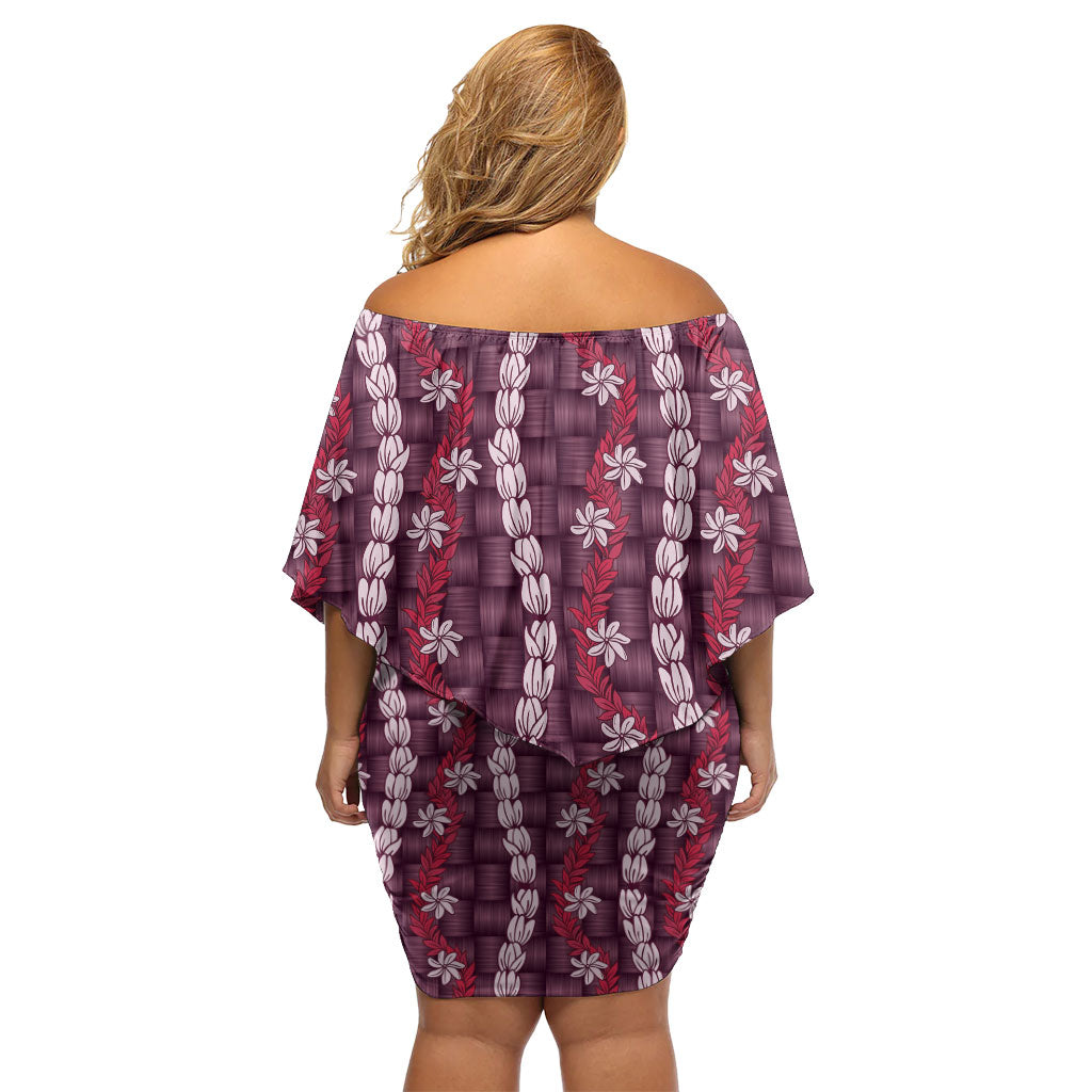 Pikake Maile Tiare Lei Off Shoulder Short Dress Akala Lauhala Pattern