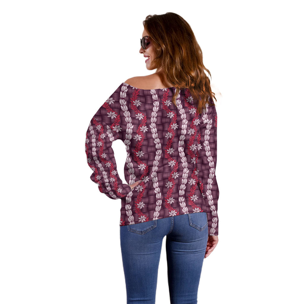Pikake Maile Tiare Lei Off Shoulder Sweater Akala Lauhala Pattern