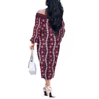 Pikake Maile Tiare Lei Off The Shoulder Long Sleeve Dress Akala Lauhala Pattern