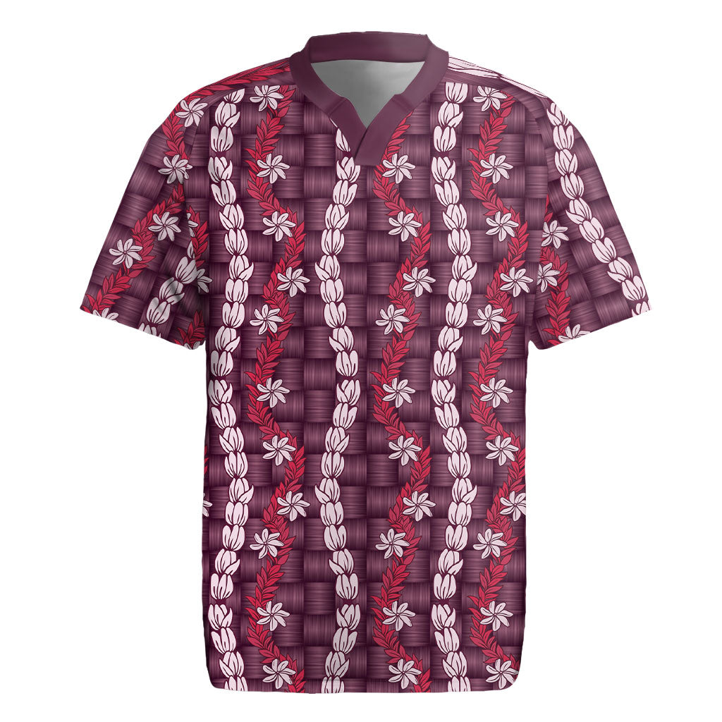 Pikake Maile Tiare Lei Rugby Jersey Akala Lauhala Pattern LT01 Pink - Polynesian Pride