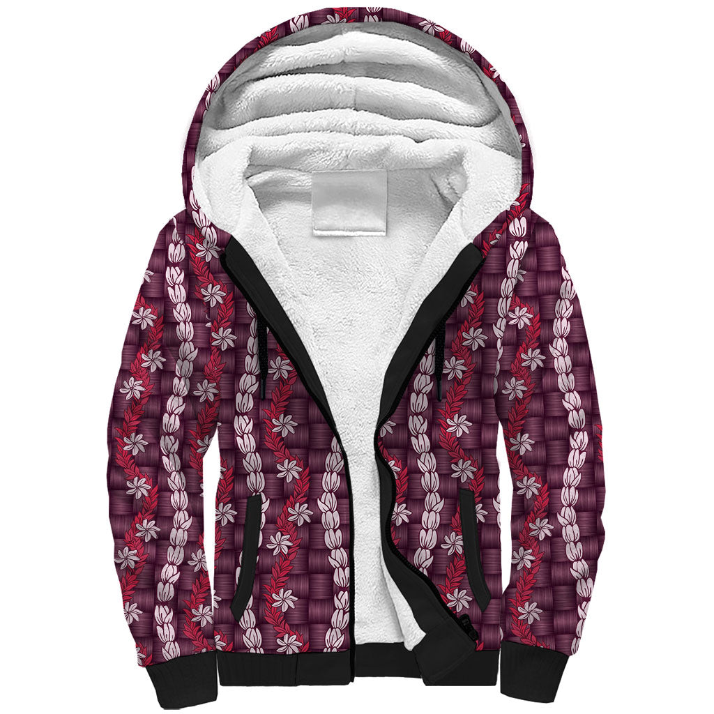 Pikake Maile Tiare Lei Sherpa Hoodie Akala Lauhala Pattern