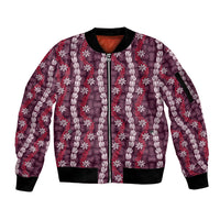 Pikake Maile Tiare Lei Sleeve Zip Bomber Jacket Akala Lauhala Pattern