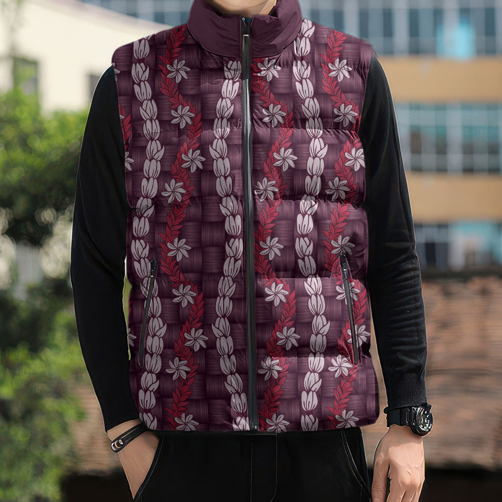 Pikake Maile Tiare Lei Sleeveless Puffer Jacket Akala Lauhala Pattern