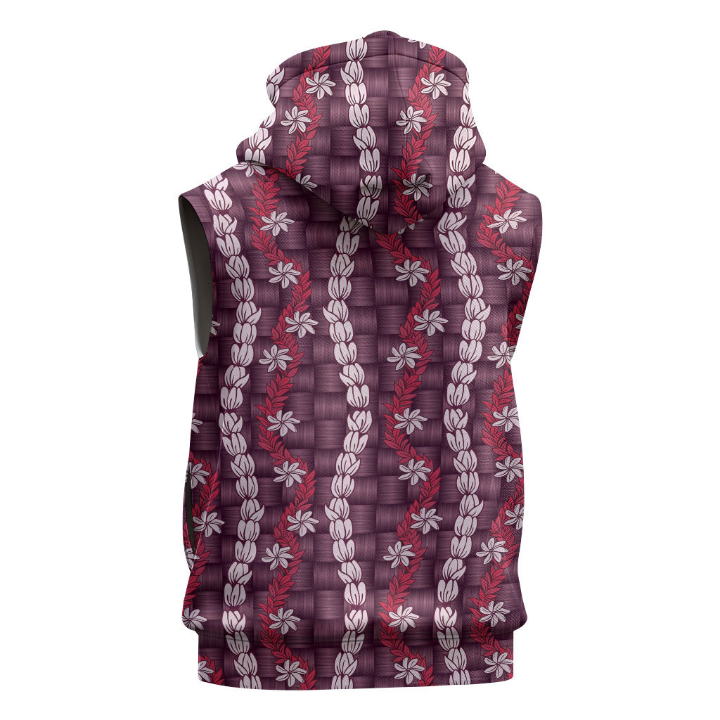Pikake Maile Tiare Lei Sleeveless Zip Hoodie Akala Lauhala Pattern