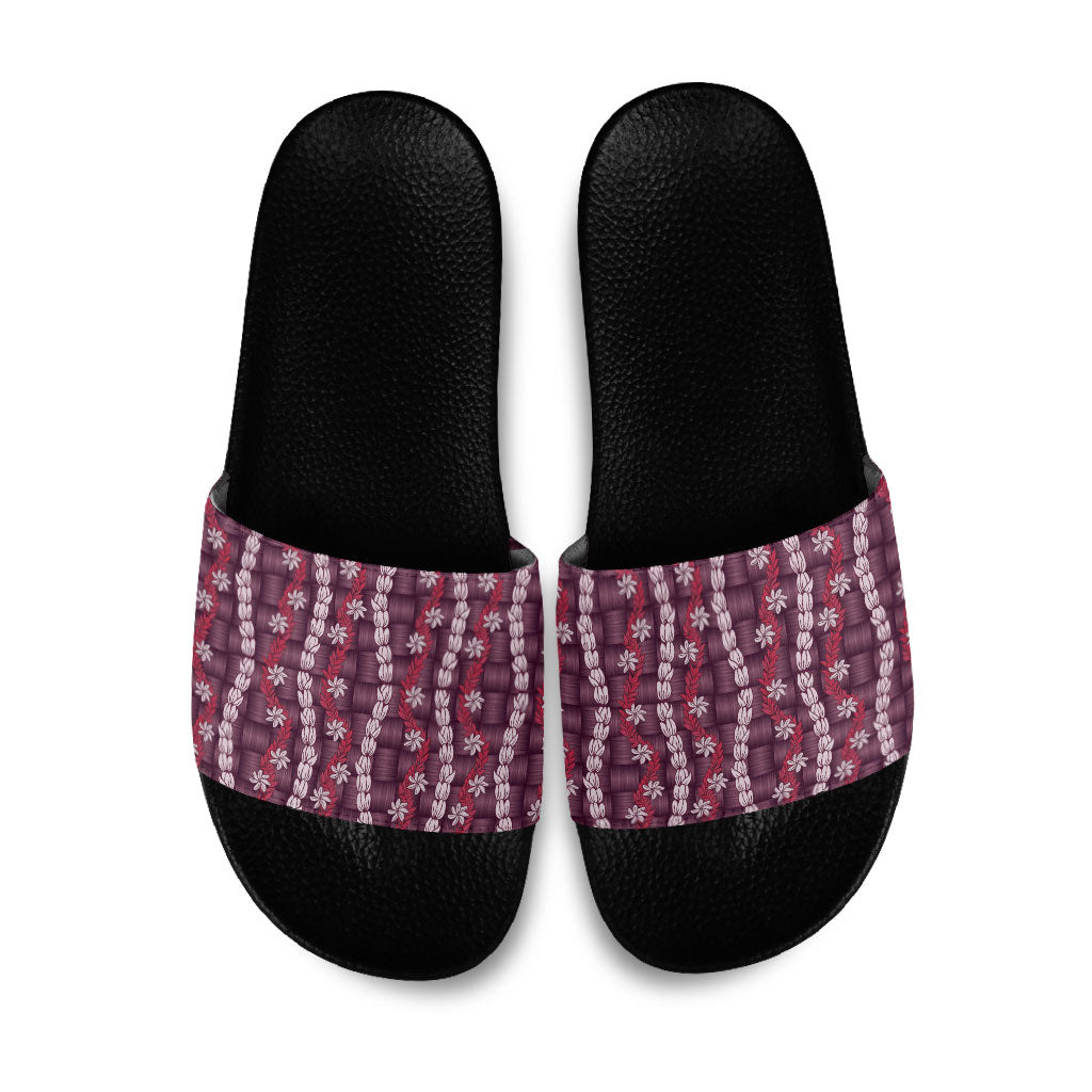 Pikake Maile Tiare Lei Slide Sandals Akala Lauhala Pattern