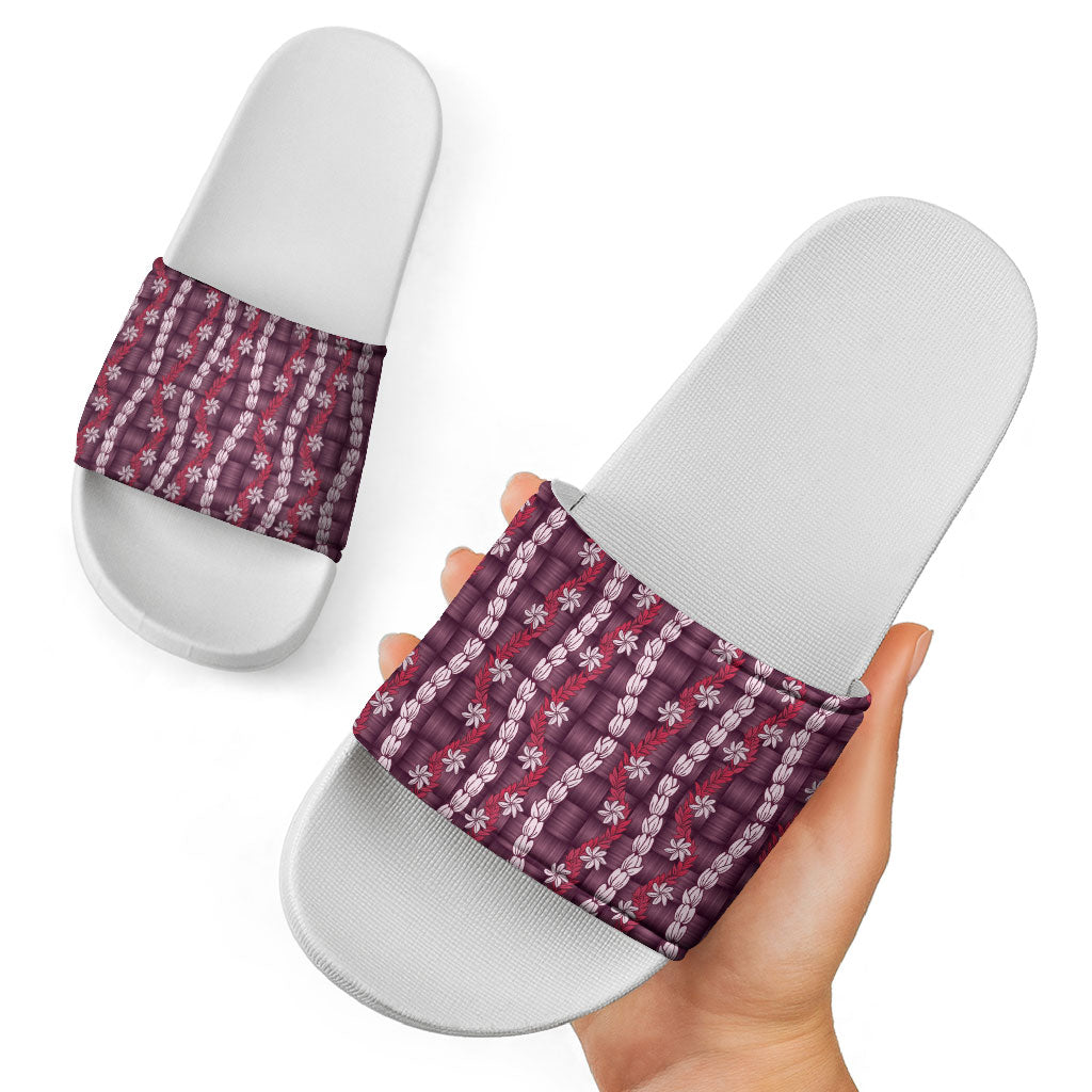 Pikake Maile Tiare Lei Slide Sandals Akala Lauhala Pattern