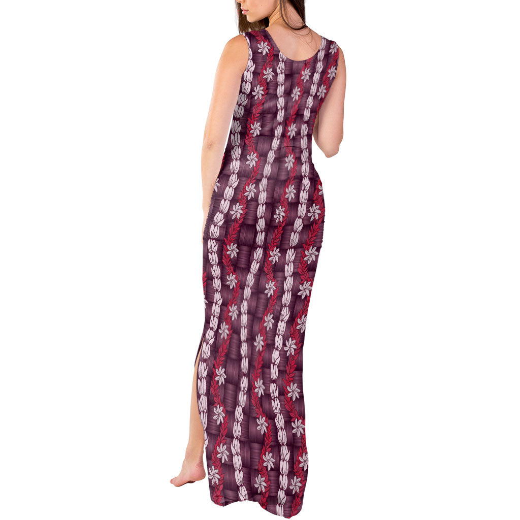 Pikake Maile Tiare Lei Tank Maxi Dress Akala Lauhala Pattern