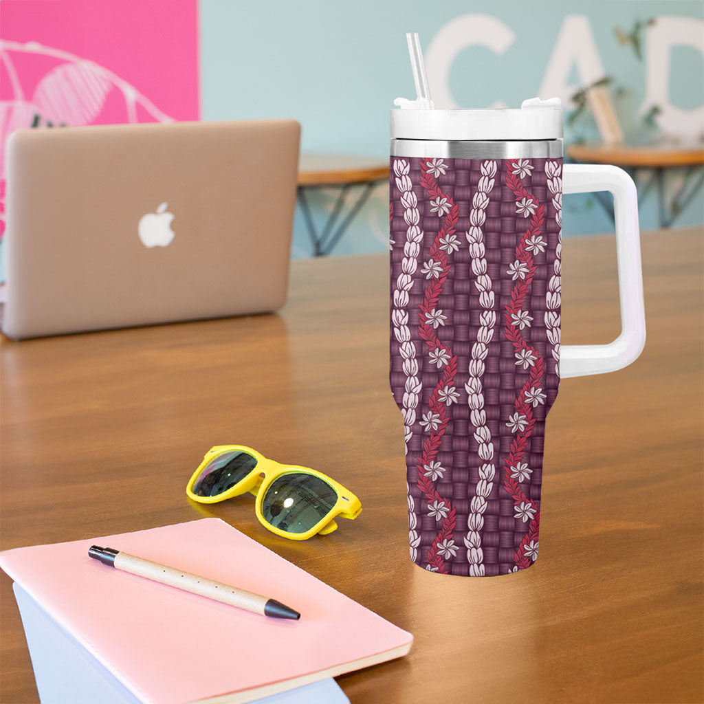Pikake Maile Tiare Lei Tumbler With Handle Akala Lauhala Pattern